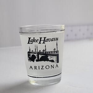 Lake Havasu Arizona Shot Glass White Frosted Scenic Bridge Souvenir Barware